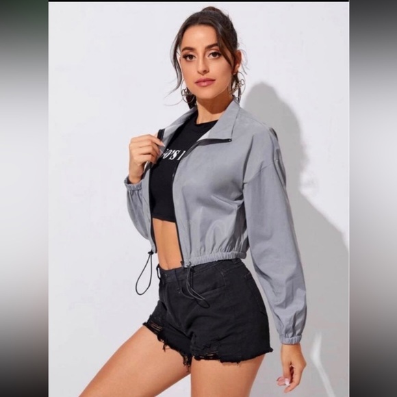 Zip up Drawstring Hem Reflective Jacket Size Large - Picture 11 of 12